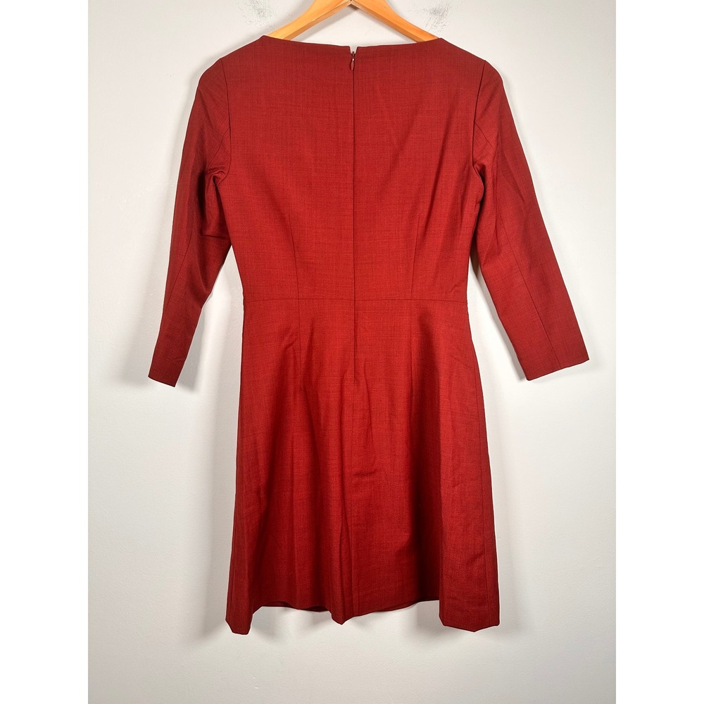 Theory Sheath Dress Women 2 Red Wool Blend 3/4 Sleeve Raneid workwear office - Picture 3 of 5